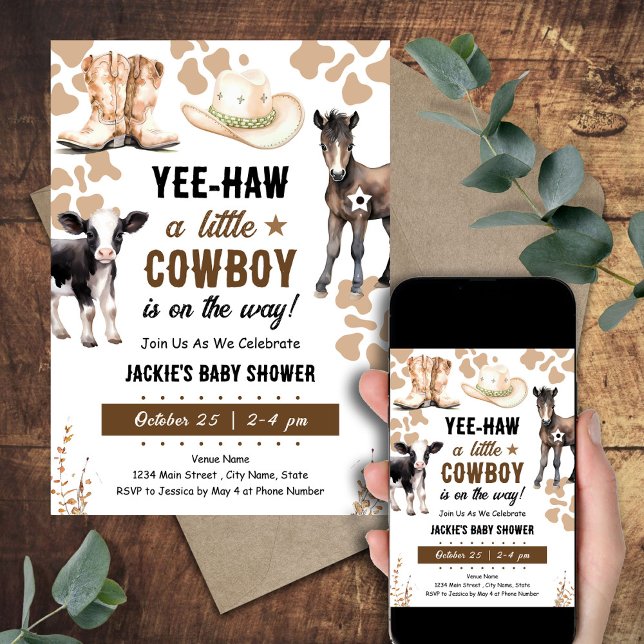 Invitation Baby shower Little Cowboy Rodeo Animaux (Créateur téléchargé)
