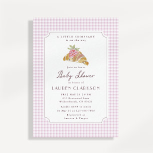 Invitation Baby shower Little Croissant rose à carreaux bébé