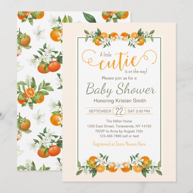 Invitation Baby shower Little Cutie (Devant / Derrière)