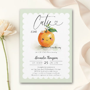 Invitation Baby shower Little Cutie Heart Orange Floral Mint