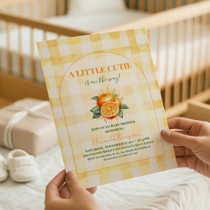 Invitation Baby shower Little Cutie jaune à carreaux et au ci