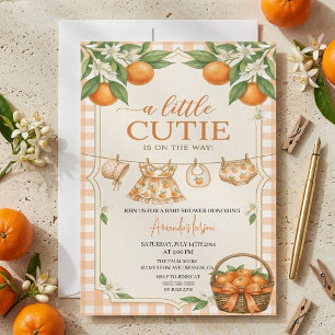 Invitation Baby Shower Little Cutie Orange Gingham