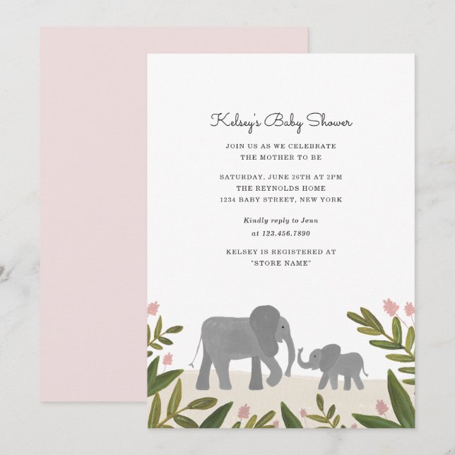 Invitation Baby shower Little Elephant (Devant / Derrière)