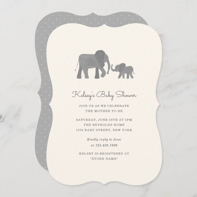 Invitation Baby shower Little Elephant (Devant / Derrière)