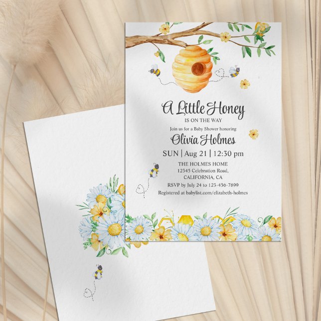 Invitation Baby shower "Little Honey Bee" ("Little Honey Bee" Baby Shower Invitation on a neutral background)