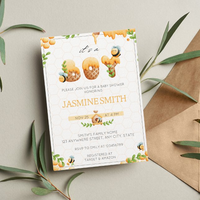 Invitation Baby shower Little Honey Bee Boy (Créateur téléchargé)