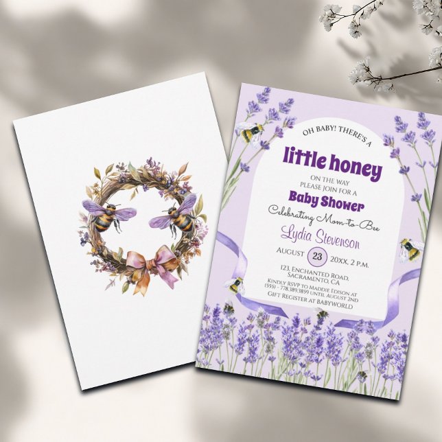 Invitation Baby shower Little Honey Bee Lavender (Créateur téléchargé)
