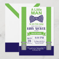 Invitation Baby shower Little Man Marine Blue Gree
