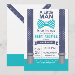 Invitation Baby shower Little Man Marine Turquoise