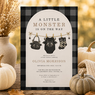 Invitation Baby Shower Little Monster Gingham Linge de Bébé