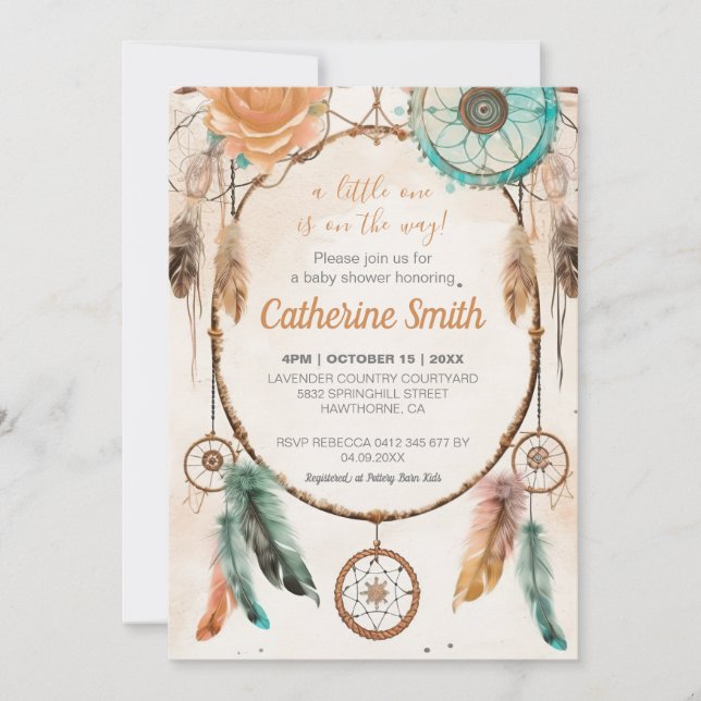 Invitation Baby shower Little One Dreamcatcher Aquarelle (Devant)