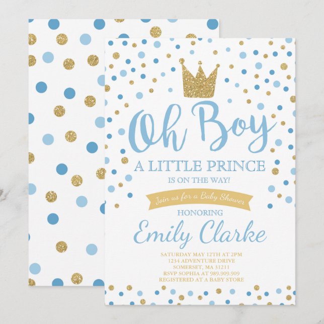 Invitation Baby shower Little Prince Douche royale (Devant / Derrière)