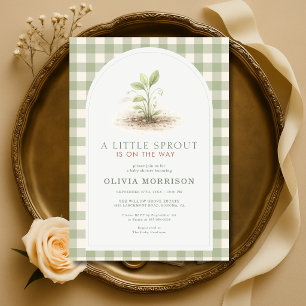 Invitation Baby Shower Little Sprout Gingham Vert