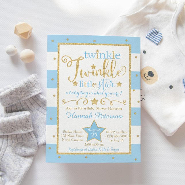 Invitation Baby shower Little Star Twinkle bleu (Créateur téléchargé)