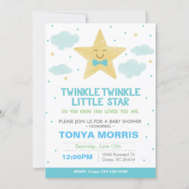 Invitation Baby shower Little Star Twinkle bleu