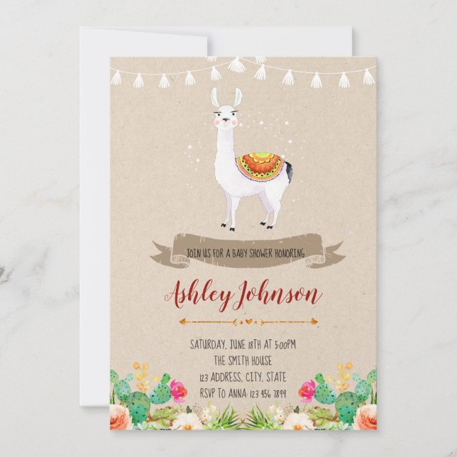 Invitation baby shower Llama (Devant)
