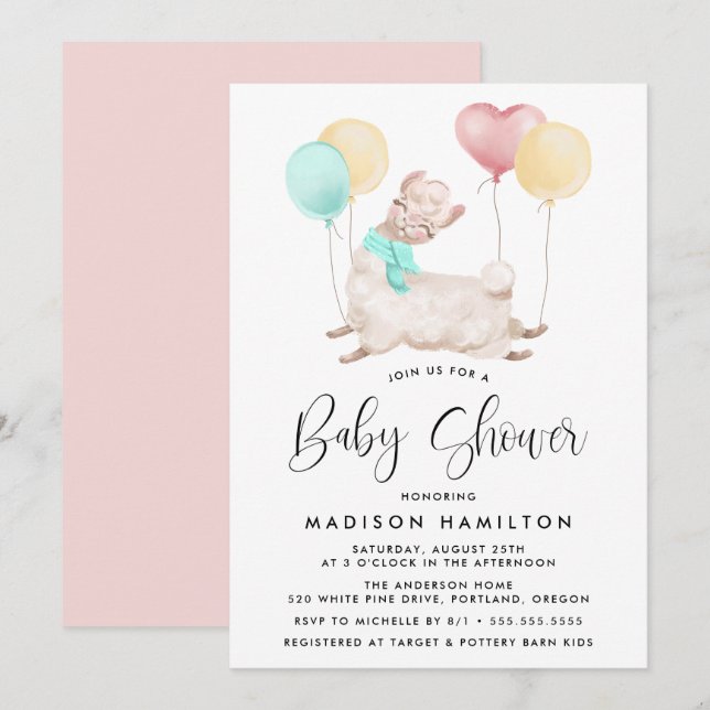 Invitation Baby shower Llama doux (Devant / Derrière)