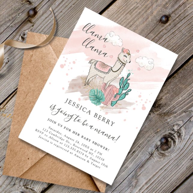 Invitation Baby shower Llama Lllama Baby Mama (Créateur téléchargé)