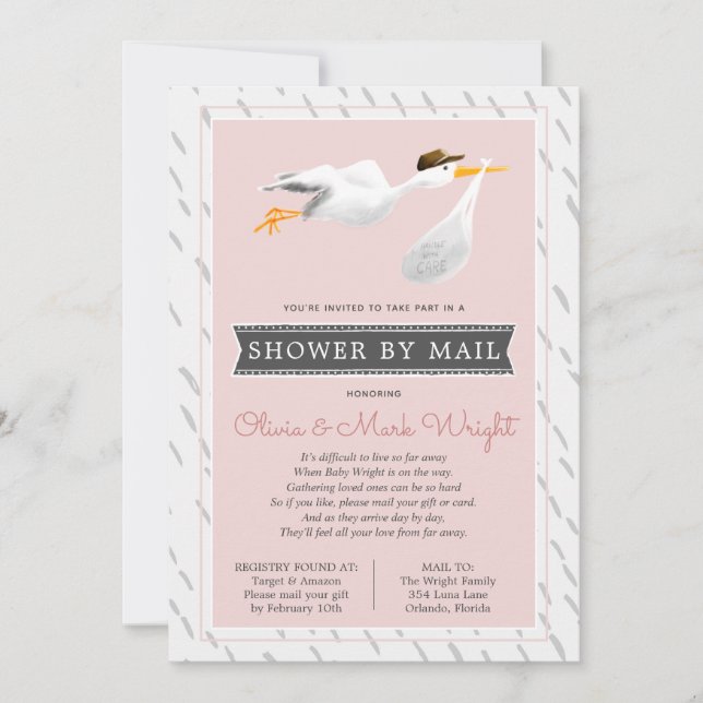 Invitation Baby shower longue distance par courrier (Devant)