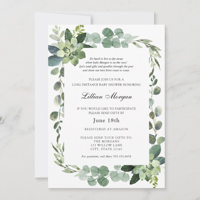 Invitation Baby shower longue distance par courrier (Devant)