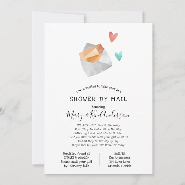 Invitation Baby shower longue distance par courrier (Devant)