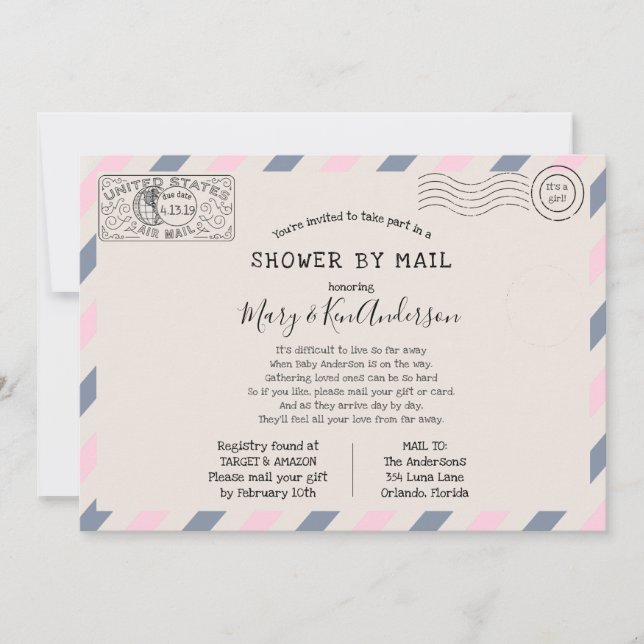 Invitation Baby shower longue distance par courrier (Devant)