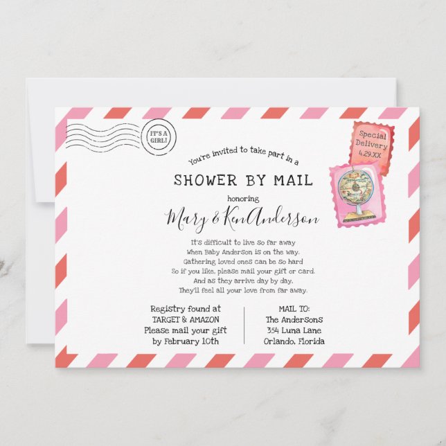 Invitation Baby shower longue distance par courrier (Devant)