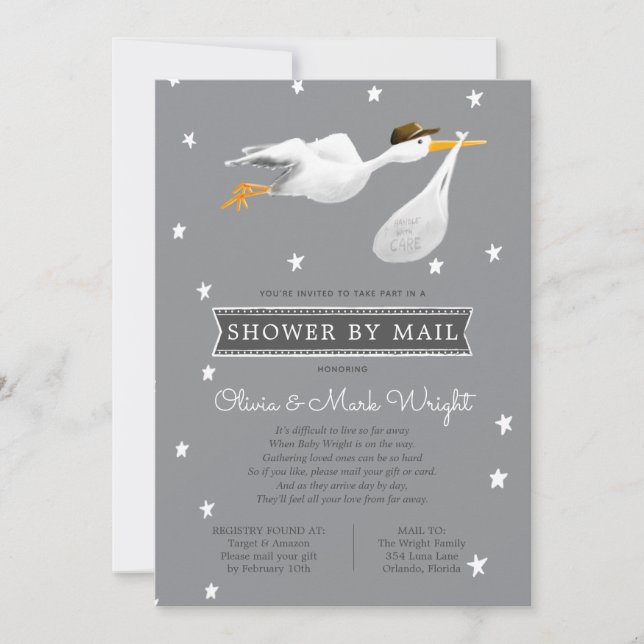 Invitation Baby shower longue distance par courrier (Devant)