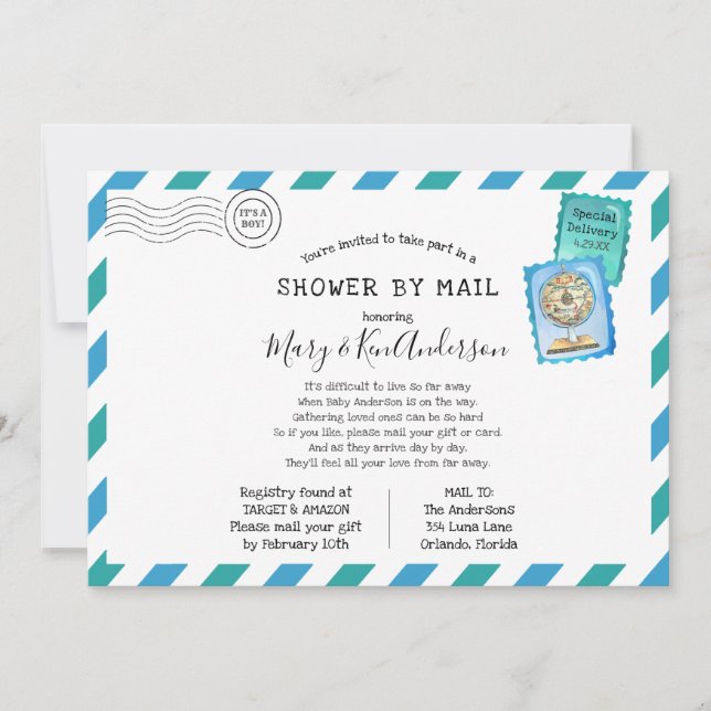 Invitation Baby shower longue distance par courrier (Devant)