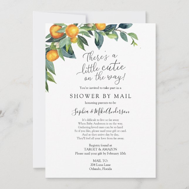 Invitation Baby shower longue distance par courrier (Devant)