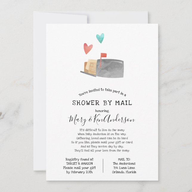 Invitation Baby shower longue distance par courrier (Devant)