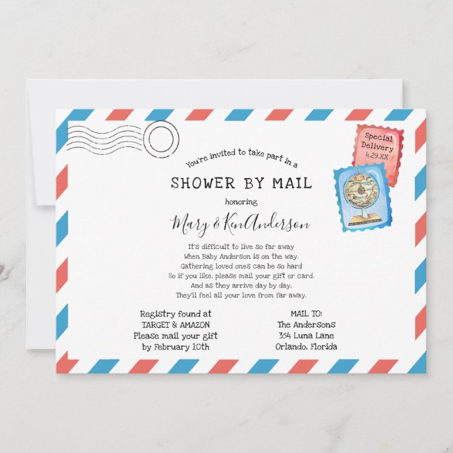 Invitation Baby shower longue distance par courrier (Devant)
