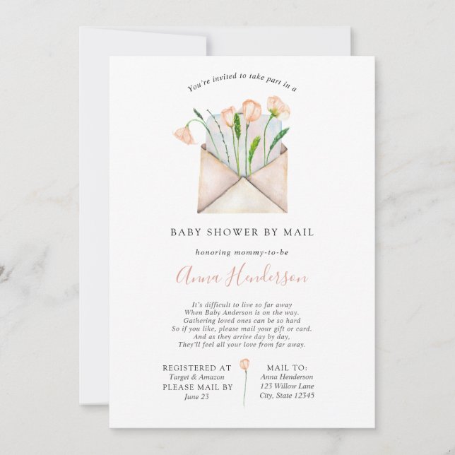 Invitation Baby shower longue distance par courrier (Devant)