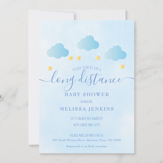 Invitation Baby shower Longue Distance Par Mail Boy Blue (Devant)