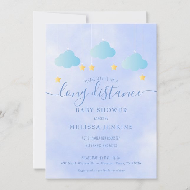 Invitation Baby shower Longue Distance Par Mail Boy Blue (Devant)