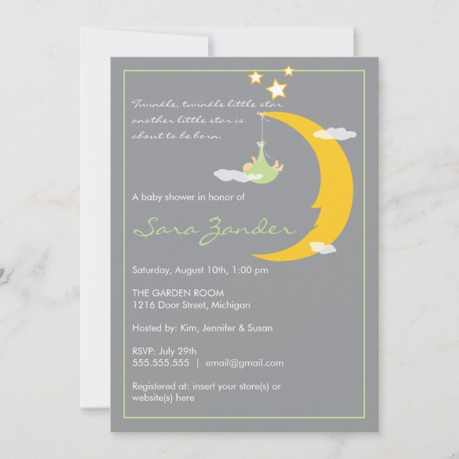 Invitation baby shower Lune et étoiles (Devant)