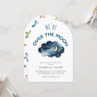 Invitation Baby shower Lune et étoiles Nous sommes au-dessus