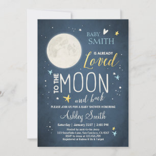 Invitation Baby shower Lune et Stars Boy Baby shower bleu