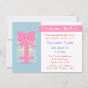 Invitation Baby Shower Macaron Tea Party, Bleu et Rose