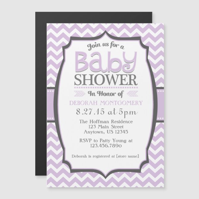 Invitation Baby shower magnétique Lavender Chevron (Devant / Derrière)