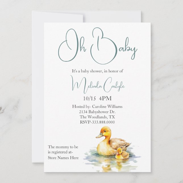 Invitation Baby shower Mama et Baby Duck (Devant)