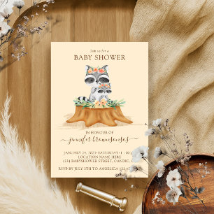 Invitation Baby-Shower Maman Aquarelle Raton Laveur