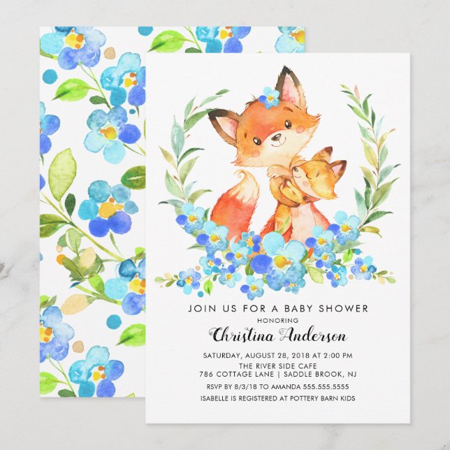 Invitation Baby shower Maman & Baby Fox (Devant / Derrière)