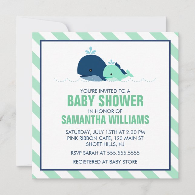 Invitation Baby shower Maman et Baby Whales (Devant)