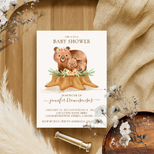 Invitation Baby-Shower Maman Ours Aquarelle