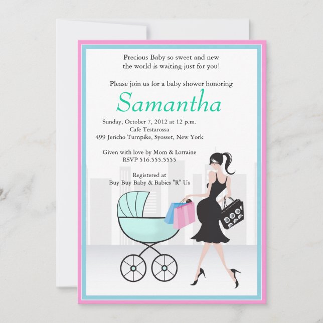 Invitation Baby shower Maman sera avec Carriage (Devant)