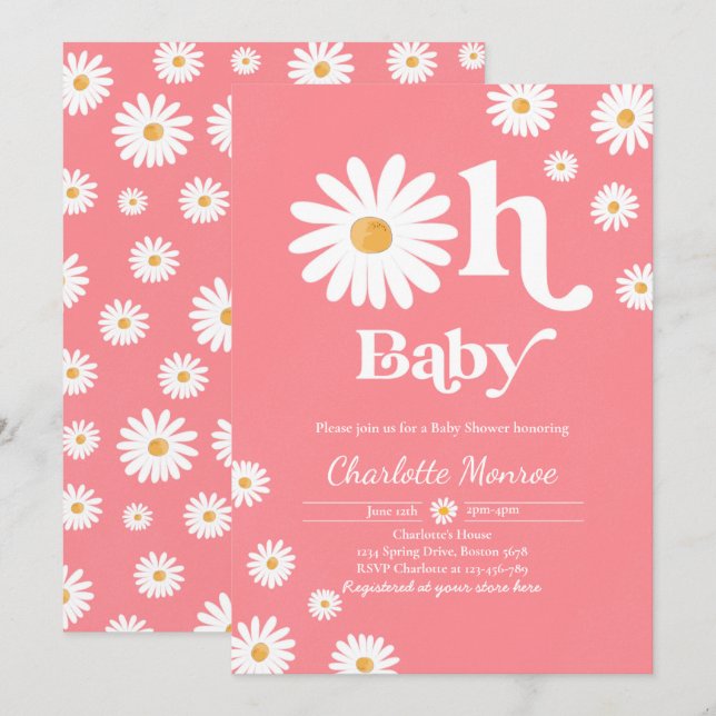 Invitation Baby shower marguerite Bohème Floral Chic Baby sho (Devant / Derrière)
