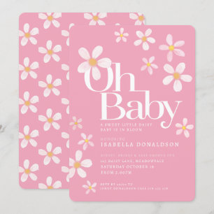 Invitation Baby shower marguerite oh bébé rose jaune blanc