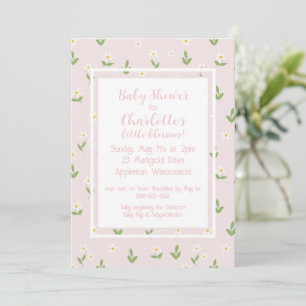 Invitation Baby shower marguerite rose et blanc