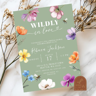 Invitation Baby Shower Mariage Fleur Sauvage Vert Sauge Folle
